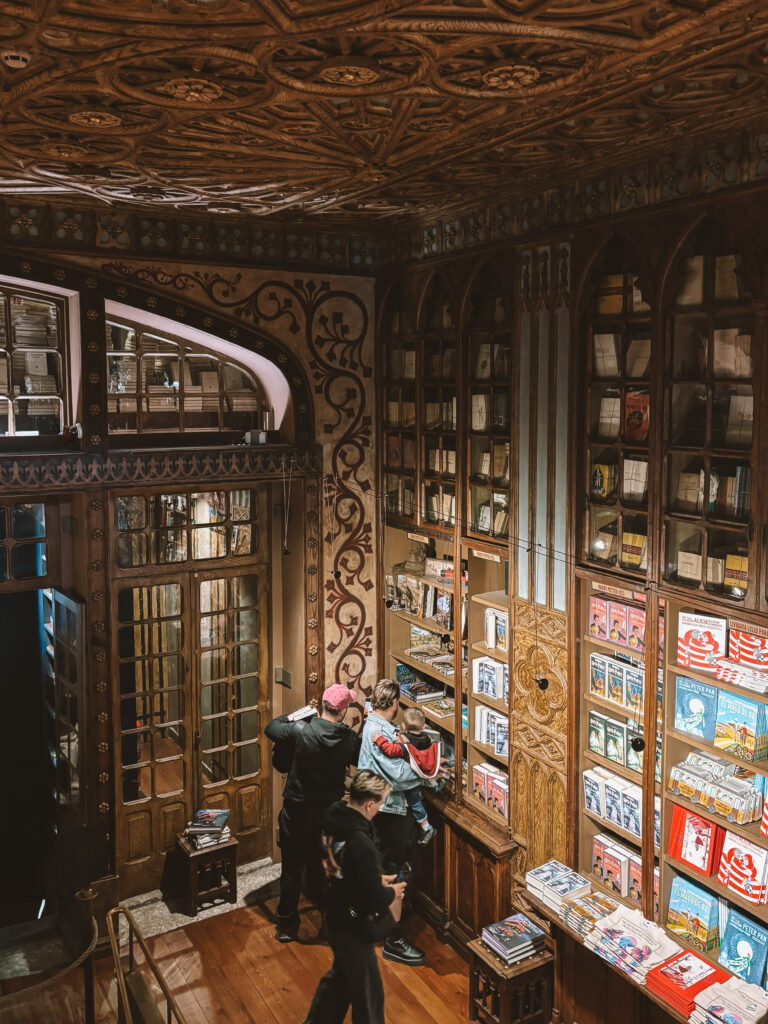 Neo-Gothic architecture inside Livraria Lello bookshop in Porto