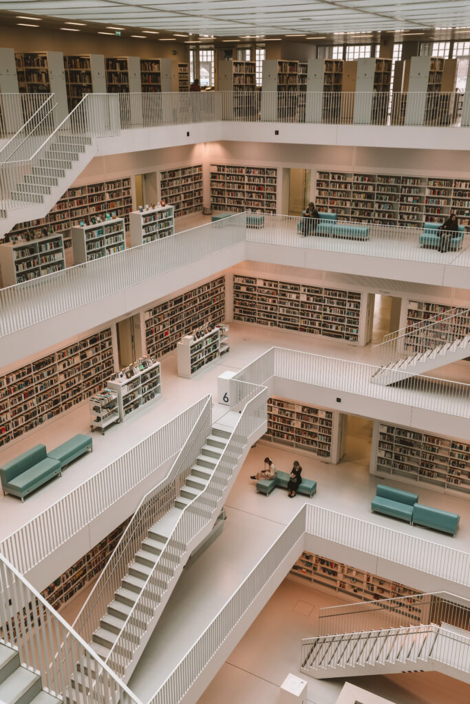Stuttgart Public Library exterior with iconic cube architecture at Mailänder Platz