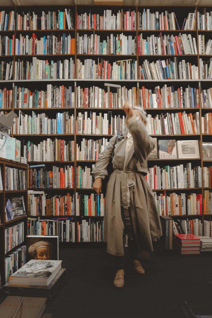 Spending time in a bookshop and looking through books