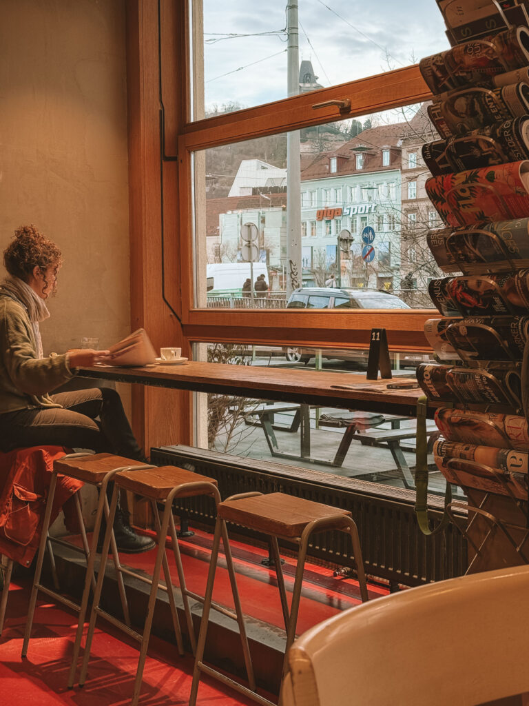 people reading at the café in Graz 