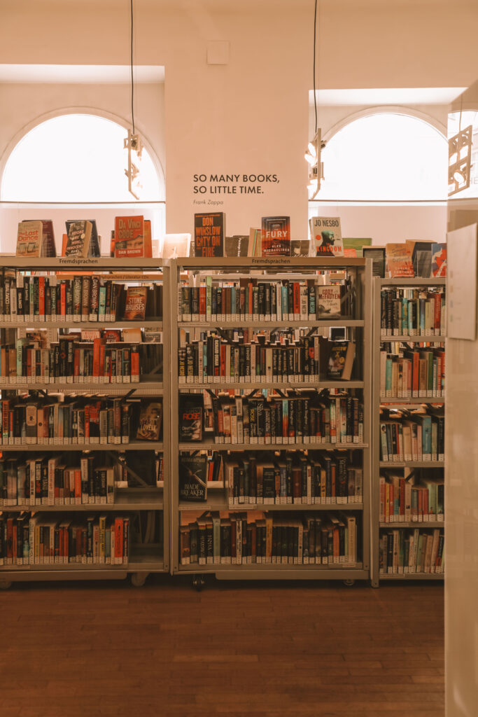 quiet reading corners inside Stadtbibliothek Graz Zanklhof, literary Graz