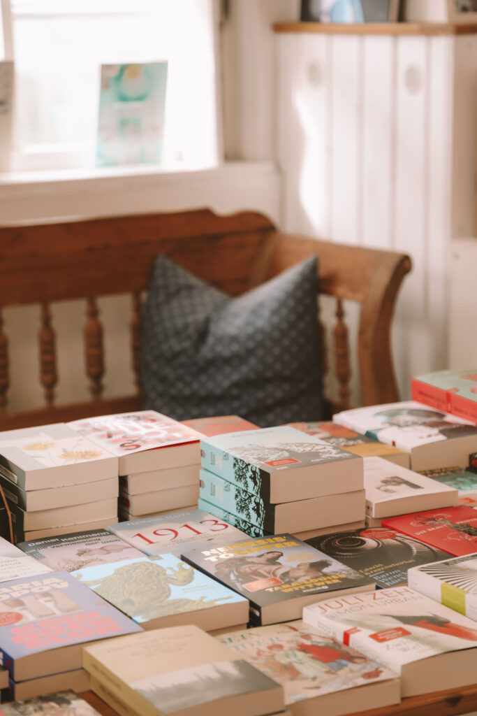 quiet bookstore atmosphere in a European city