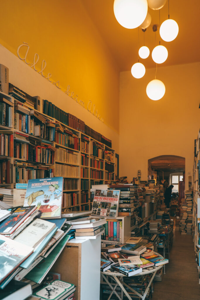 secondhand books at Alles beim Alten, literary Graz