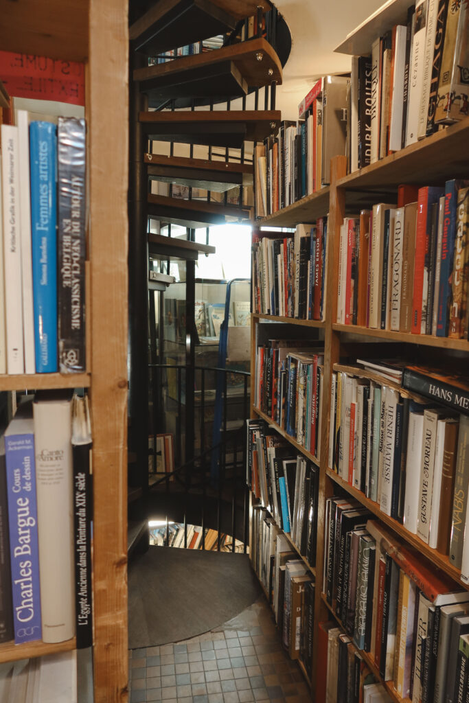 quiet bookstore interior with rows of books