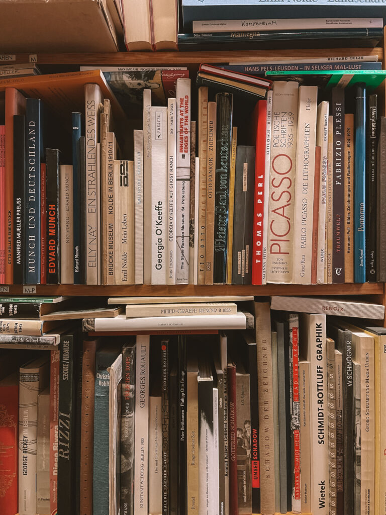 stacked books on the bookshelf