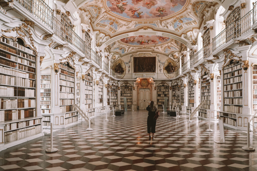 Admont Abbey Library Austria baroque hall wide interior view