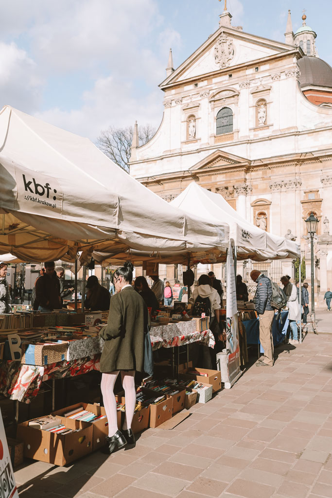 Open-air book market in Kraków Poland