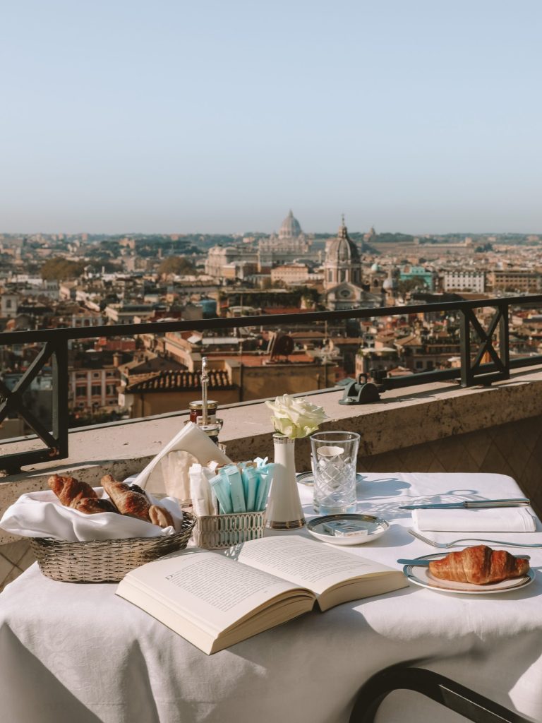Hotel breakfast with a panoramic view over Rome